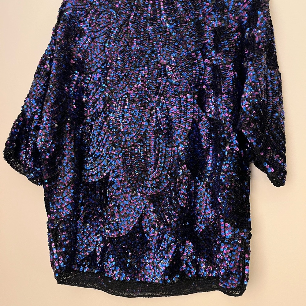 Blue and Purple Sequin Dolman sleeve Top - 80s 00s party - Picture 2 of 8